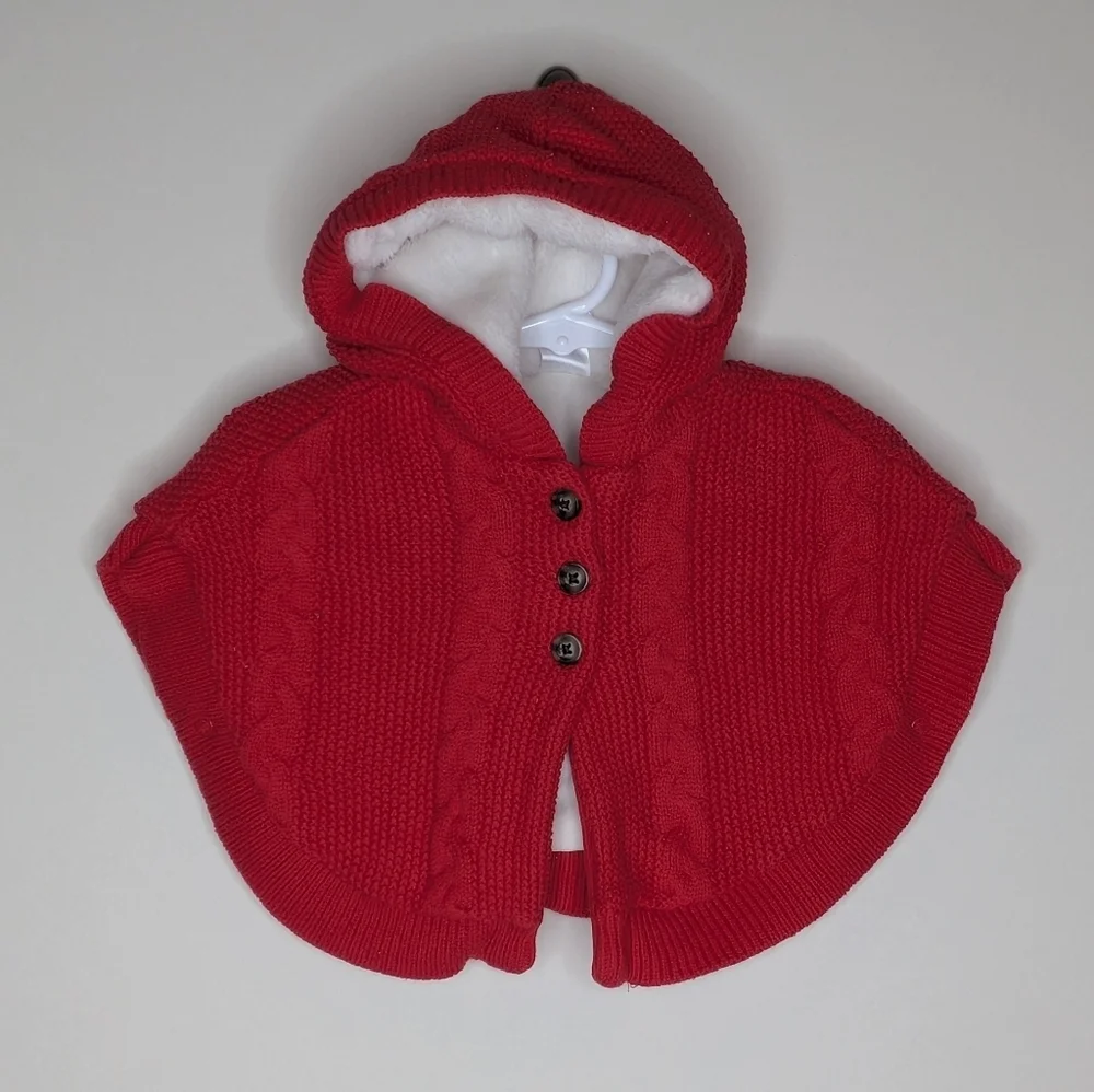 Carter's Red Fleece Lined Hooded Cape Sweater 3m
